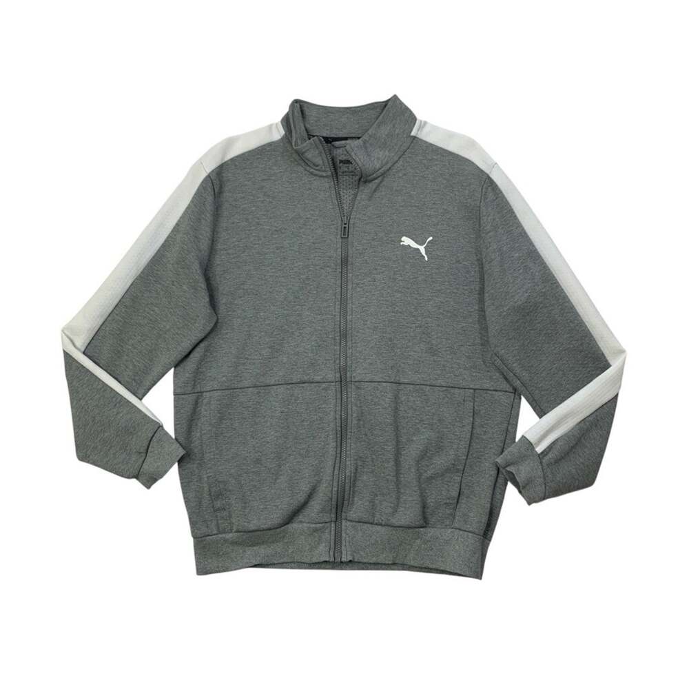 Puma Jacket Mens M Medium Grey White Cotton Blend Full Zip Track Soccer Training
